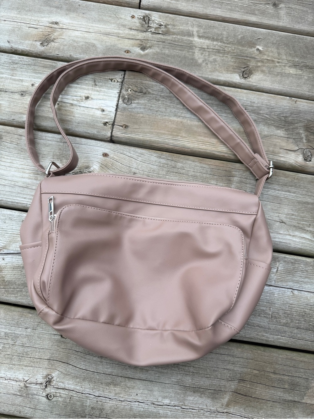 Taupe Mauve Crossbody Shoulder Bag Multi Pocket Adjustable Strap